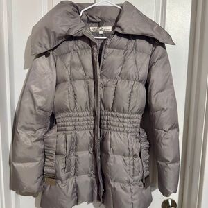 KENNETH COLE NEW YORK DOWN PUFFER COAT GRAY BELTED WINTER JACKET MEDIUM